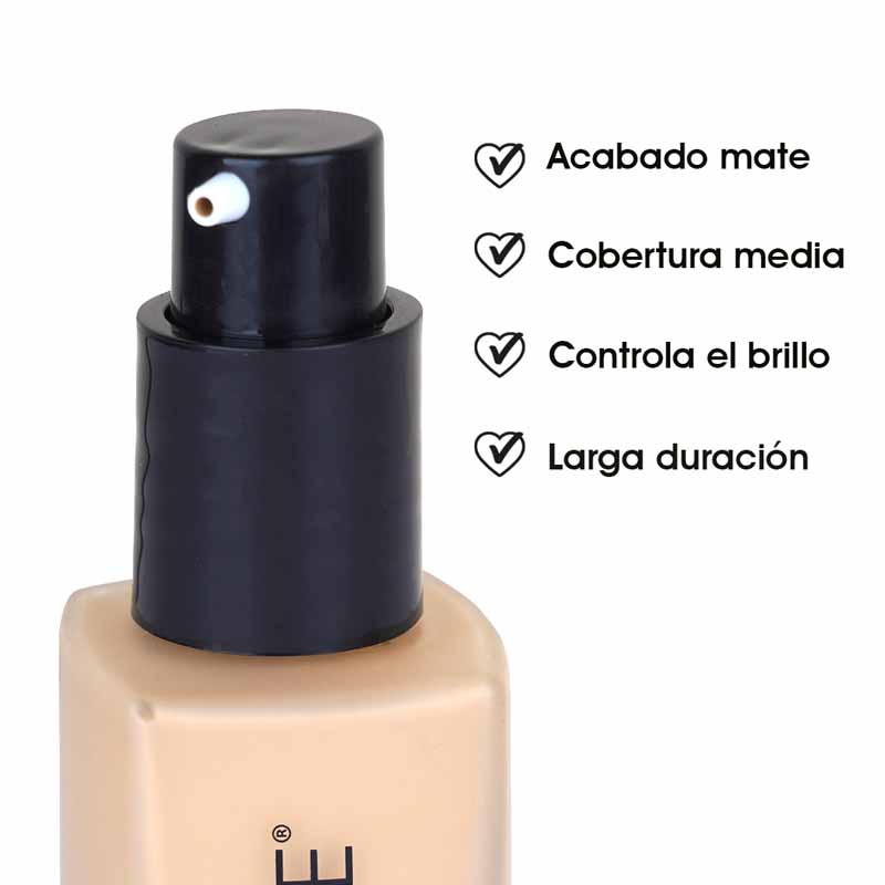 Base de Maquillaje Liquida Acabado Mate Cobertura Media Larga Duración y Control de Brillo para Piel Mixta a Grasa Tono 02 Le Foose