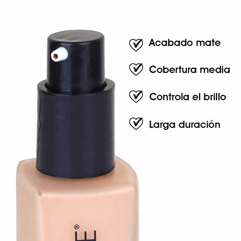 Base de Maquillaje Liquida Acabado Mate Cobertura Media Larga Duración y Control de Brillo para Piel Mixta a Grasa Tono 04 Le Foose