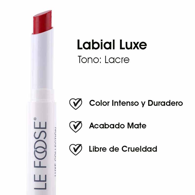 Labial Mate de Larga Duración Alta Cobertura y Formula Cremosa con Color Intenso Tono Lacre Le Foose